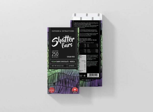 Euphoria Extractions – Shatter Bars – Vegan Dark Chocolate (Sugar Free) – Indica – 250mg THC | MMJDirect Canada