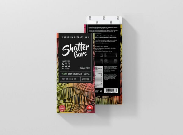Euphoria Extractions – Shatter Bars – Vegan Dark Chocolate (Sugar Free) – Sativa – 500mg THC | MMJDirect Canada